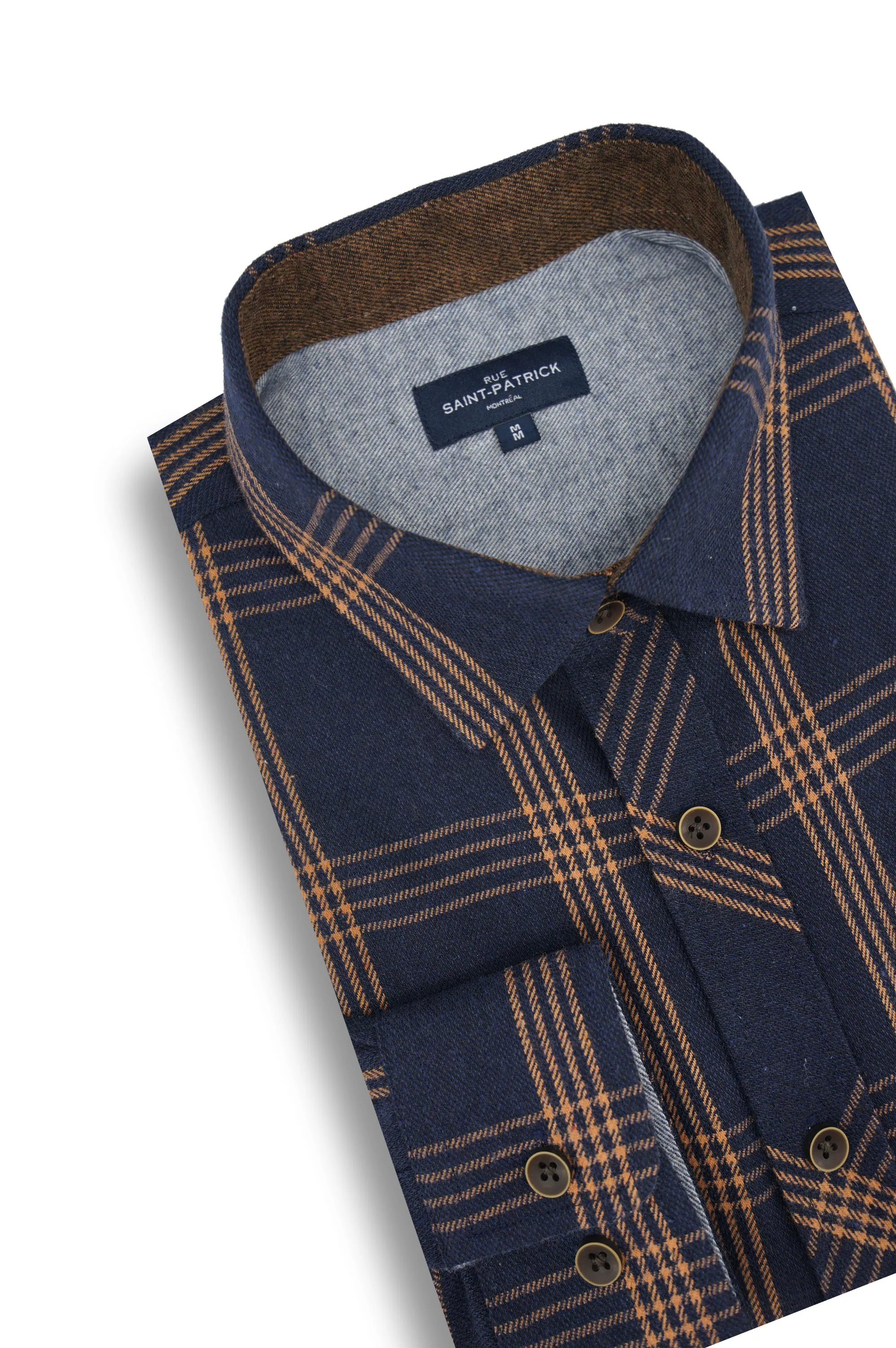 Ballyrashane Stretch Flannel Shirt in Midnight Blue and Ginger