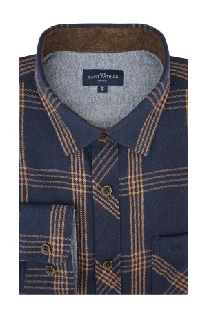 Ballyrashane Stretch Flannel Shirt in Midnight Blue and Ginger