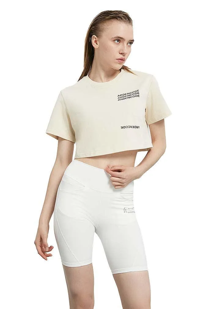 Beige Crop Logo T-Shirt