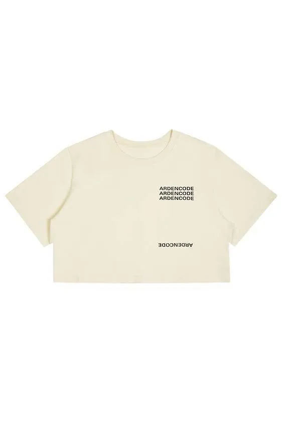 Beige Crop Logo T-Shirt