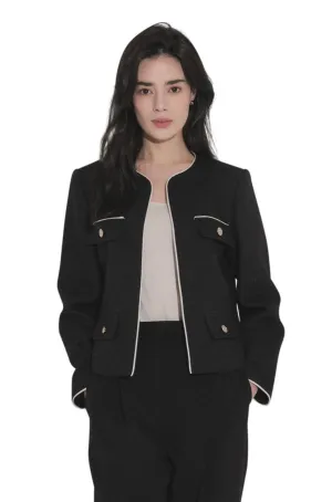 Black Contrast Tweed Crop Jacket