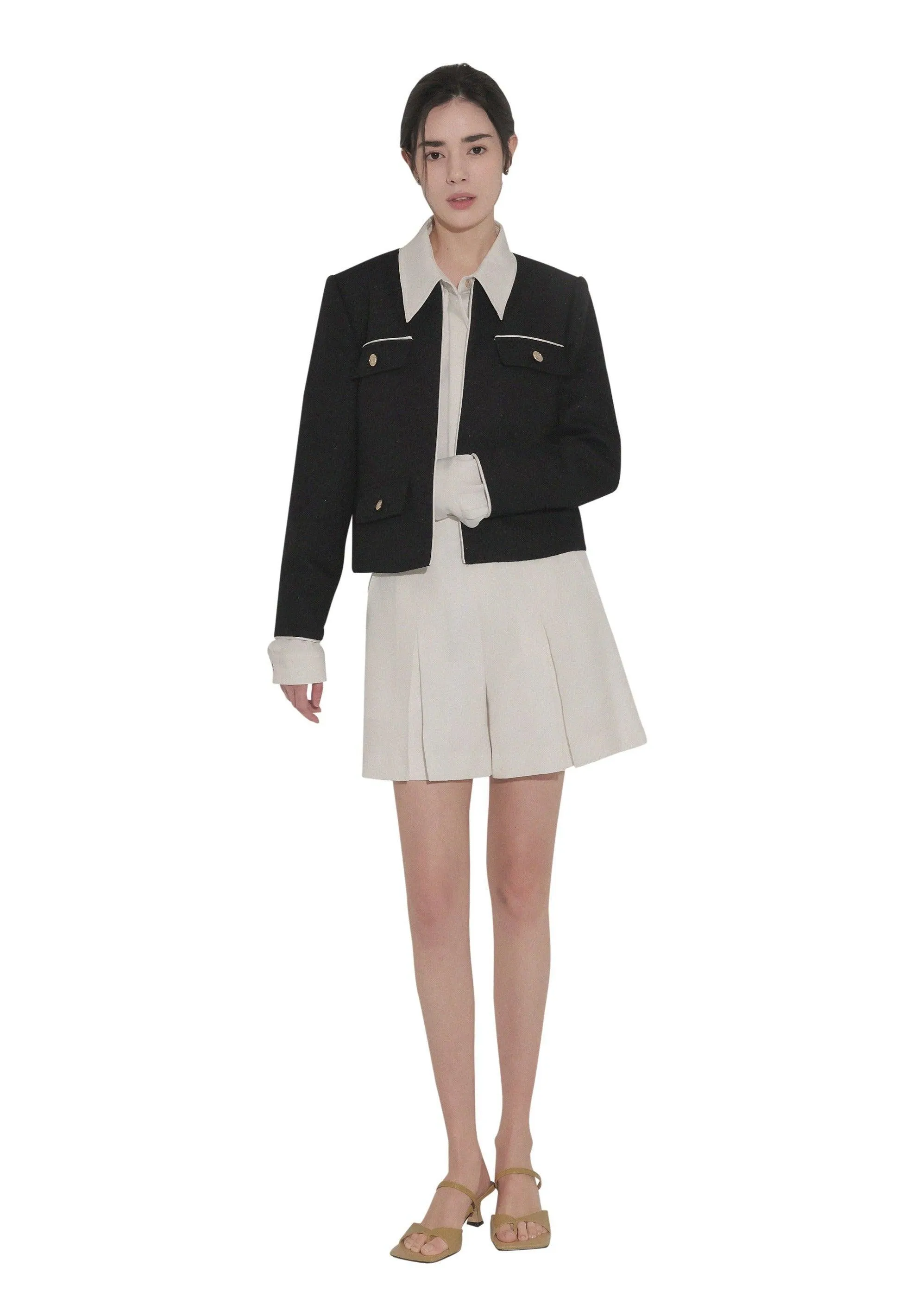 Black Contrast Tweed Crop Jacket
