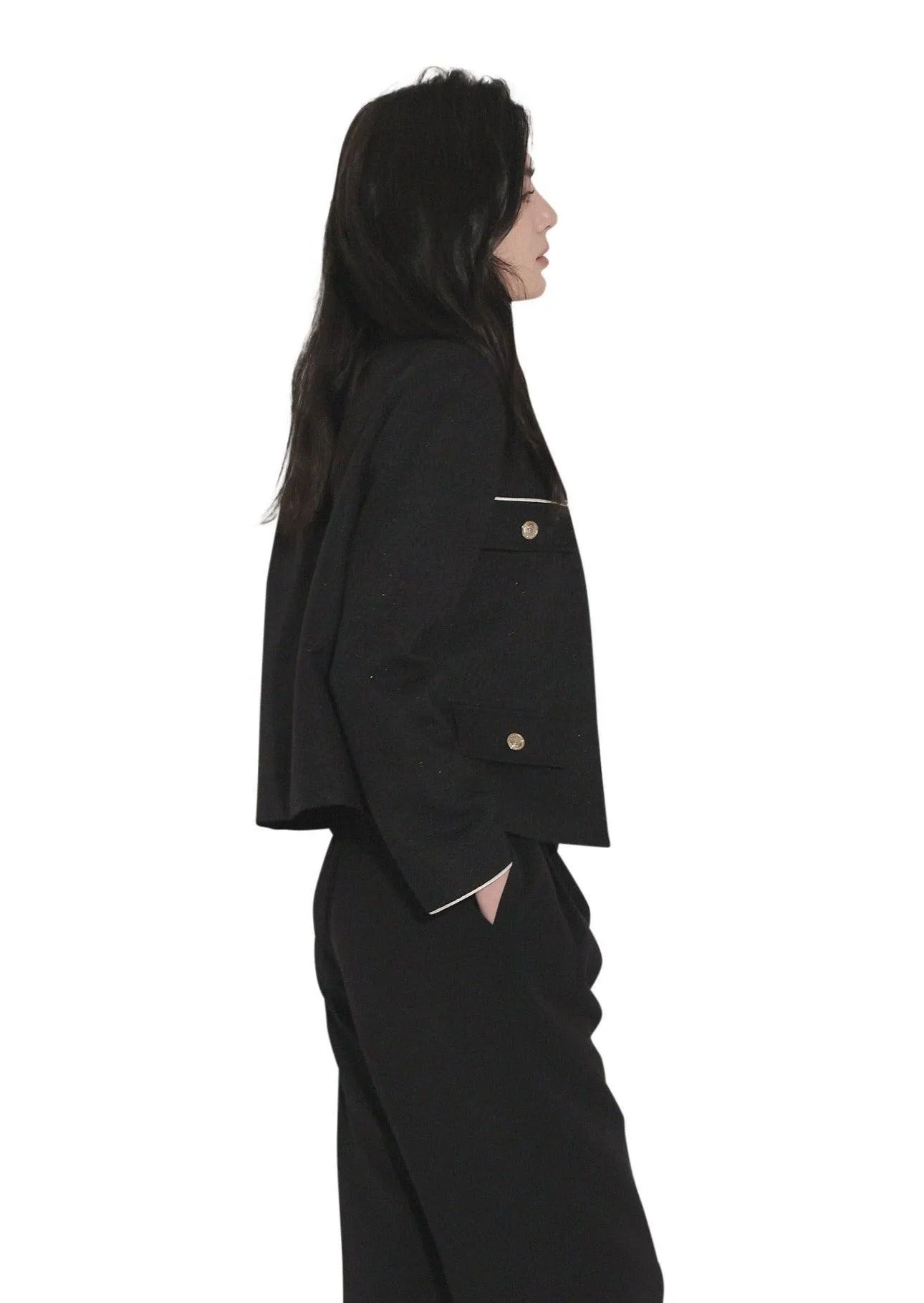 Black Contrast Tweed Crop Jacket