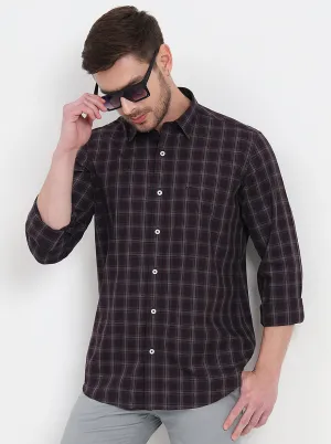 Brown & Maroon  Checked Regular Fit Semi Casual Shirt | JadeBlue