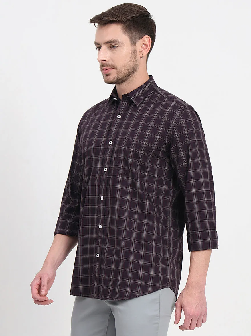 Brown & Maroon  Checked Regular Fit Semi Casual Shirt | JadeBlue