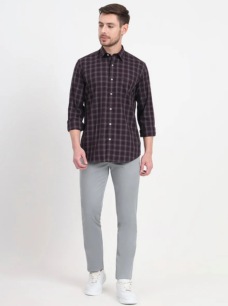 Brown & Maroon  Checked Regular Fit Semi Casual Shirt | JadeBlue