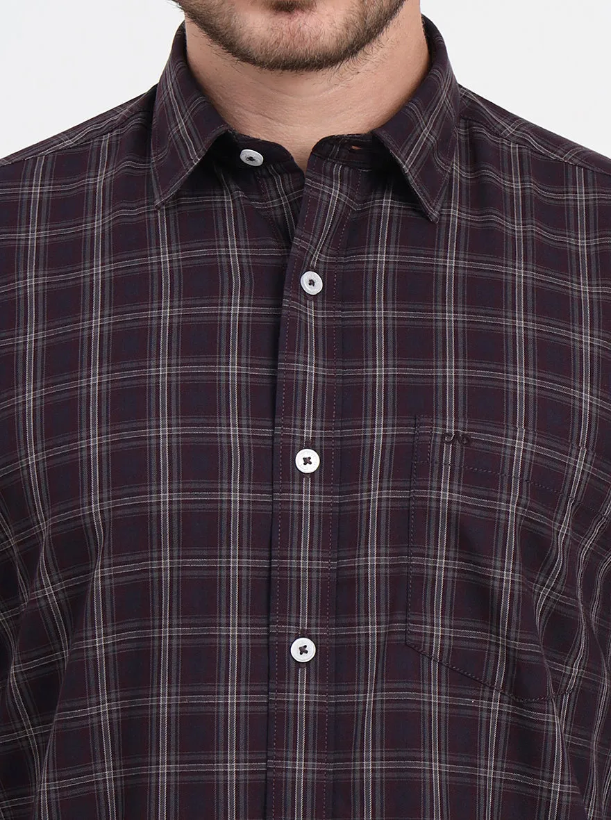 Brown & Maroon  Checked Regular Fit Semi Casual Shirt | JadeBlue