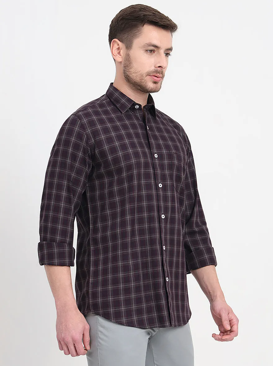 Brown & Maroon  Checked Regular Fit Semi Casual Shirt | JadeBlue