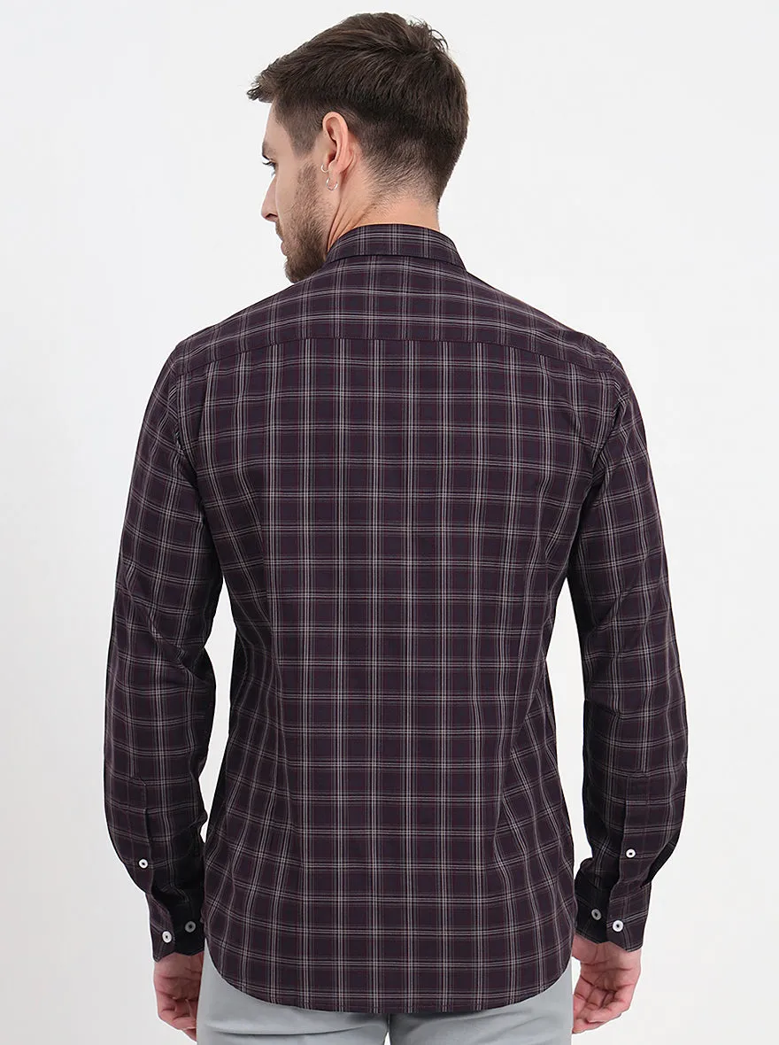 Brown & Maroon  Checked Regular Fit Semi Casual Shirt | JadeBlue