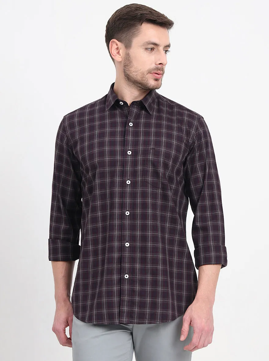 Brown & Maroon  Checked Regular Fit Semi Casual Shirt | JadeBlue