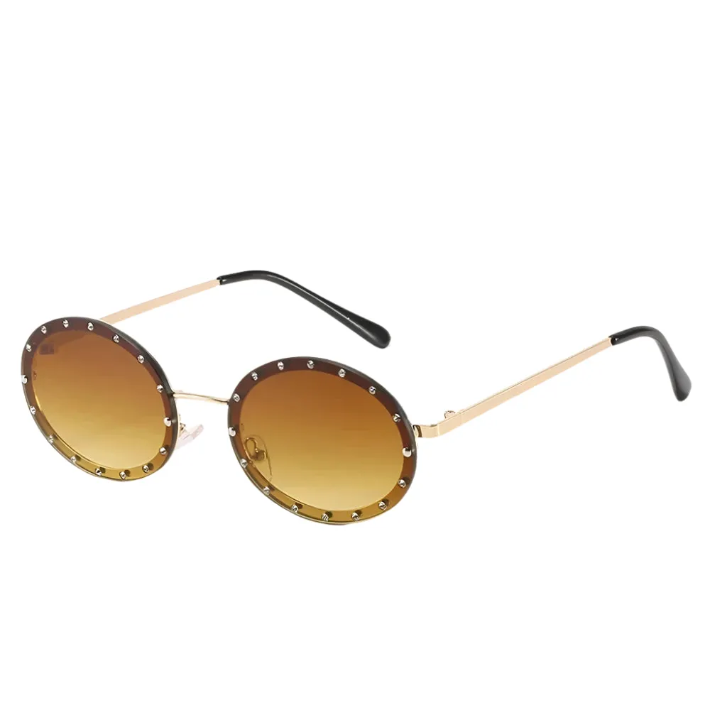 Celeste Round Black Studded Sunglasses  Retro UV Protection Festival Shades for Women