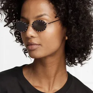 Celeste Round Black Studded Sunglasses  Retro UV Protection Festival Shades for Women