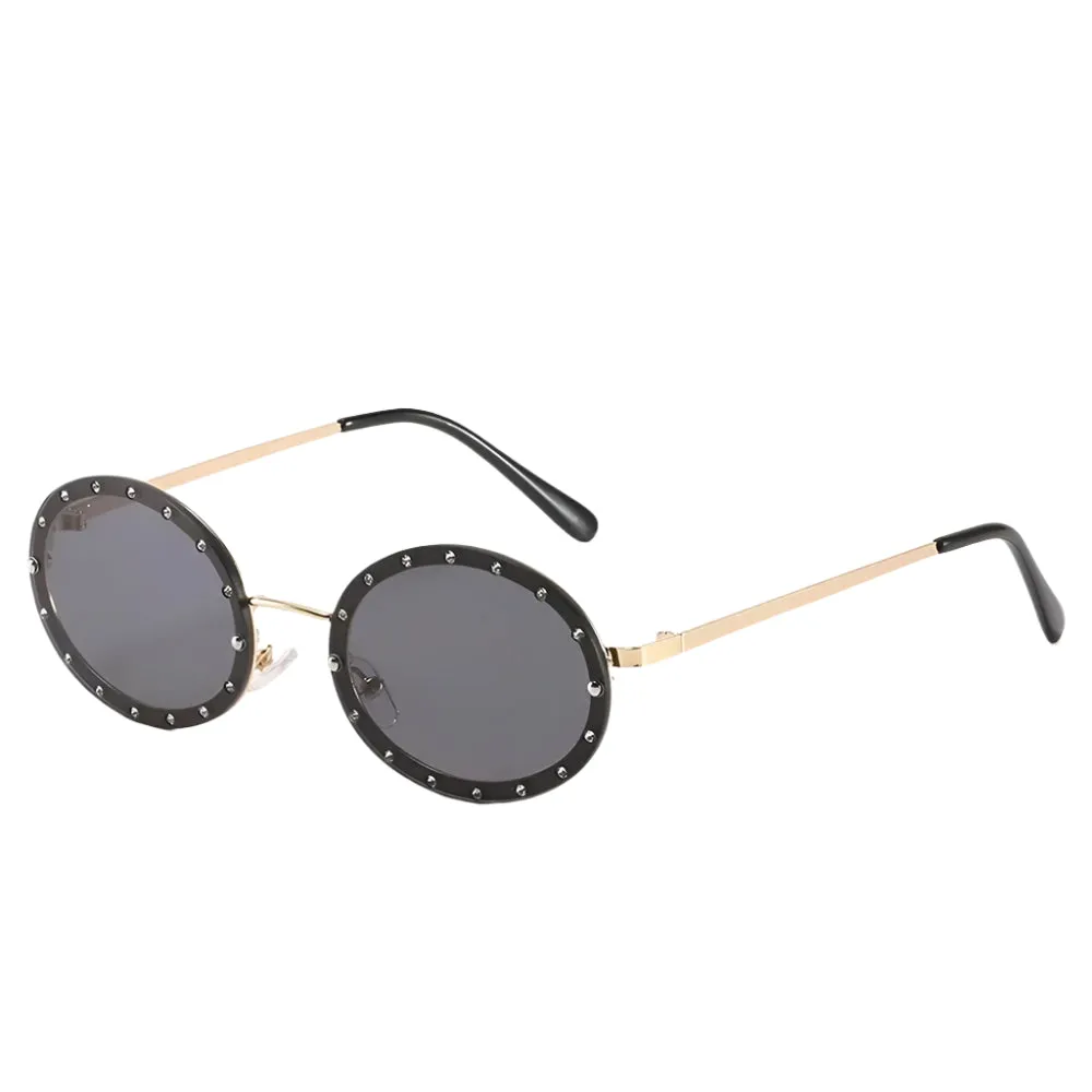 Celeste Round Black Studded Sunglasses  Retro UV Protection Festival Shades for Women