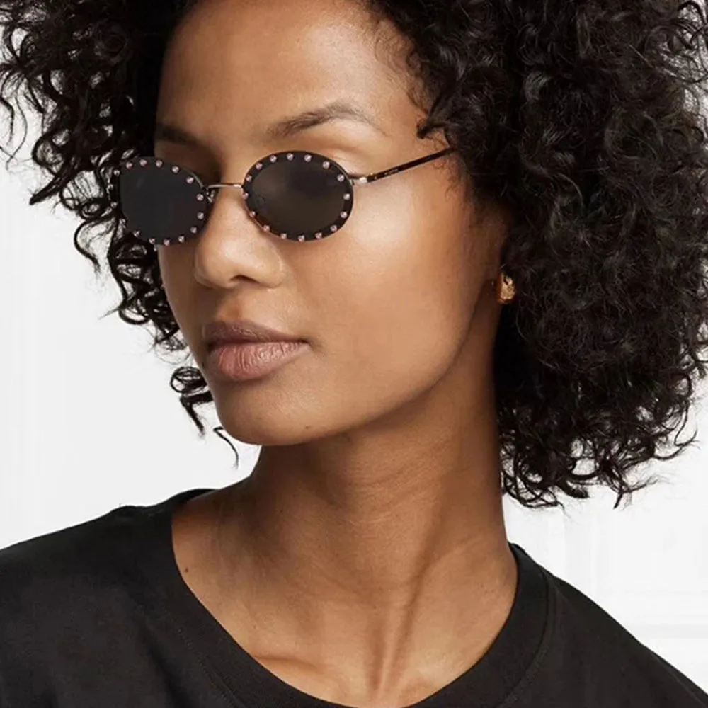 Celeste Round Black Studded Sunglasses  Retro UV Protection Festival Shades for Women