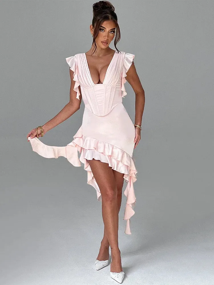 Celestia Ruffle Sleeveless Corset Mini Dress