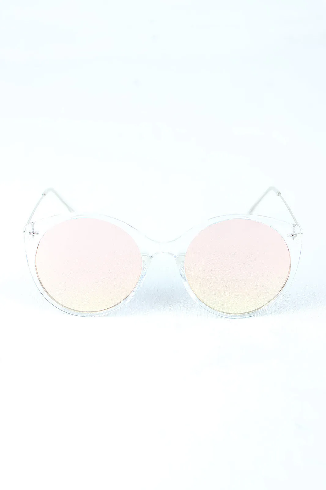 Clear Frame Round Mirrored Sunglasses