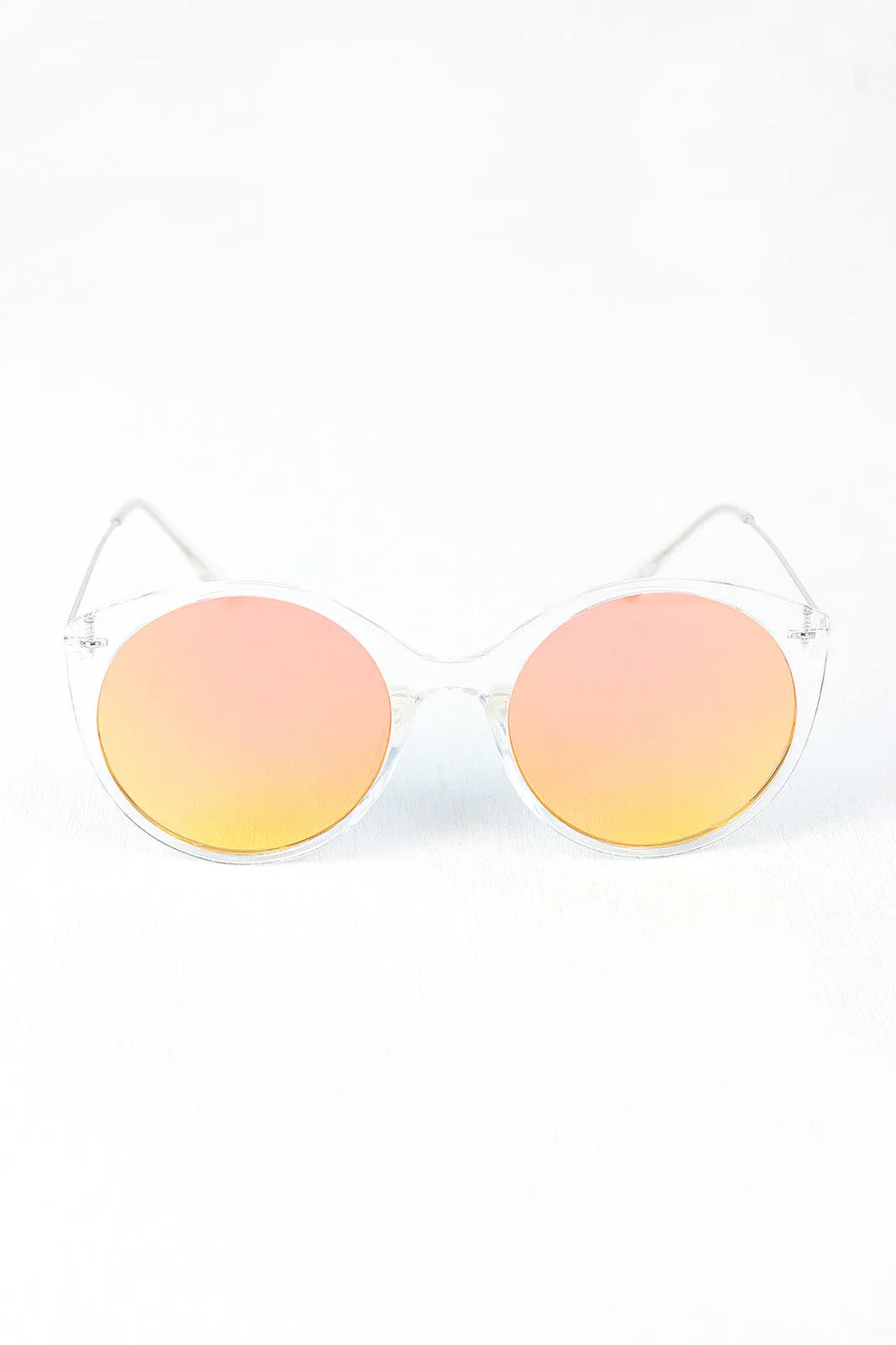 Clear Frame Round Mirrored Sunglasses