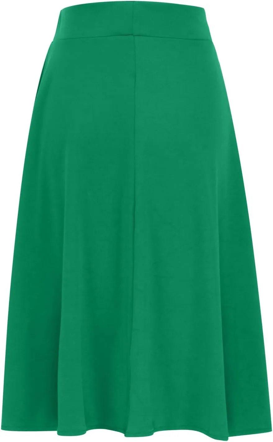 Dressy Office Midi Skirt for Women Solid Baggy Pull On Knee Length Skirts Flowy High Waist Ruffle Flared Skirts