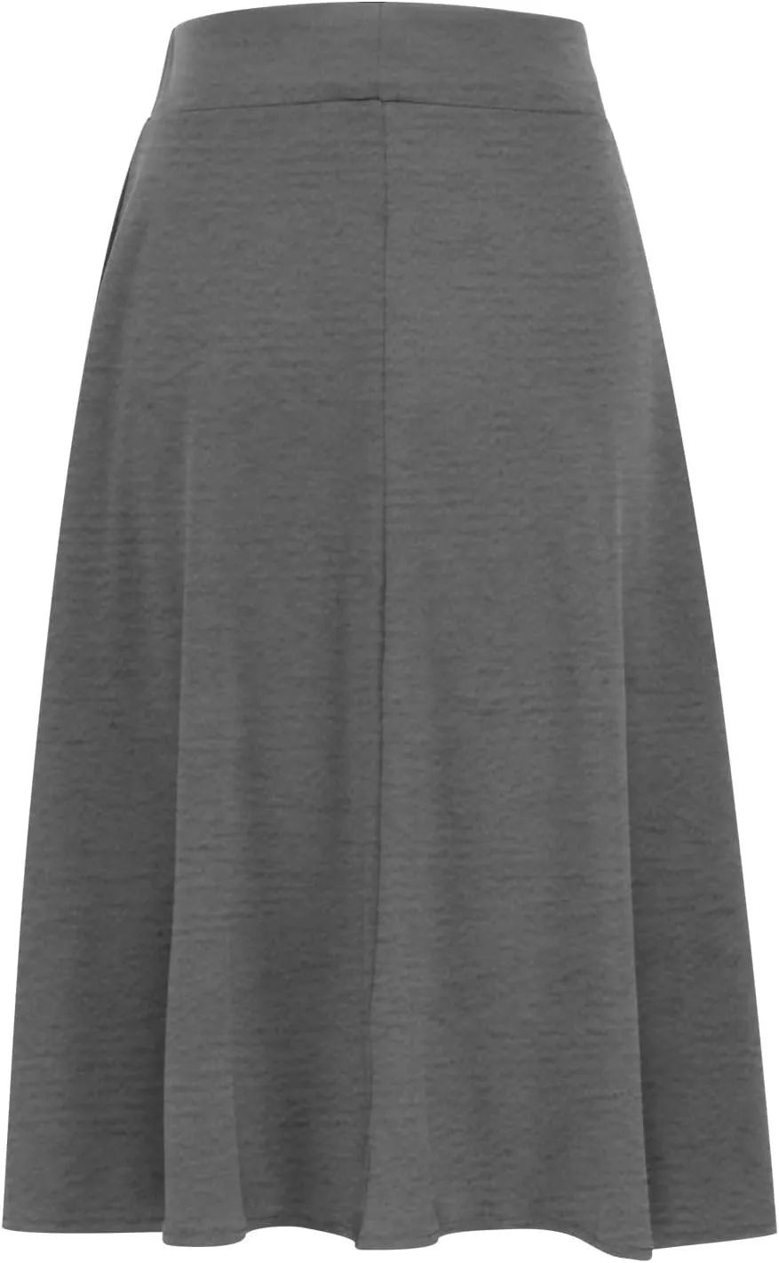 Dressy Office Midi Skirt for Women Solid Baggy Pull On Knee Length Skirts Flowy High Waist Ruffle Flared Skirts