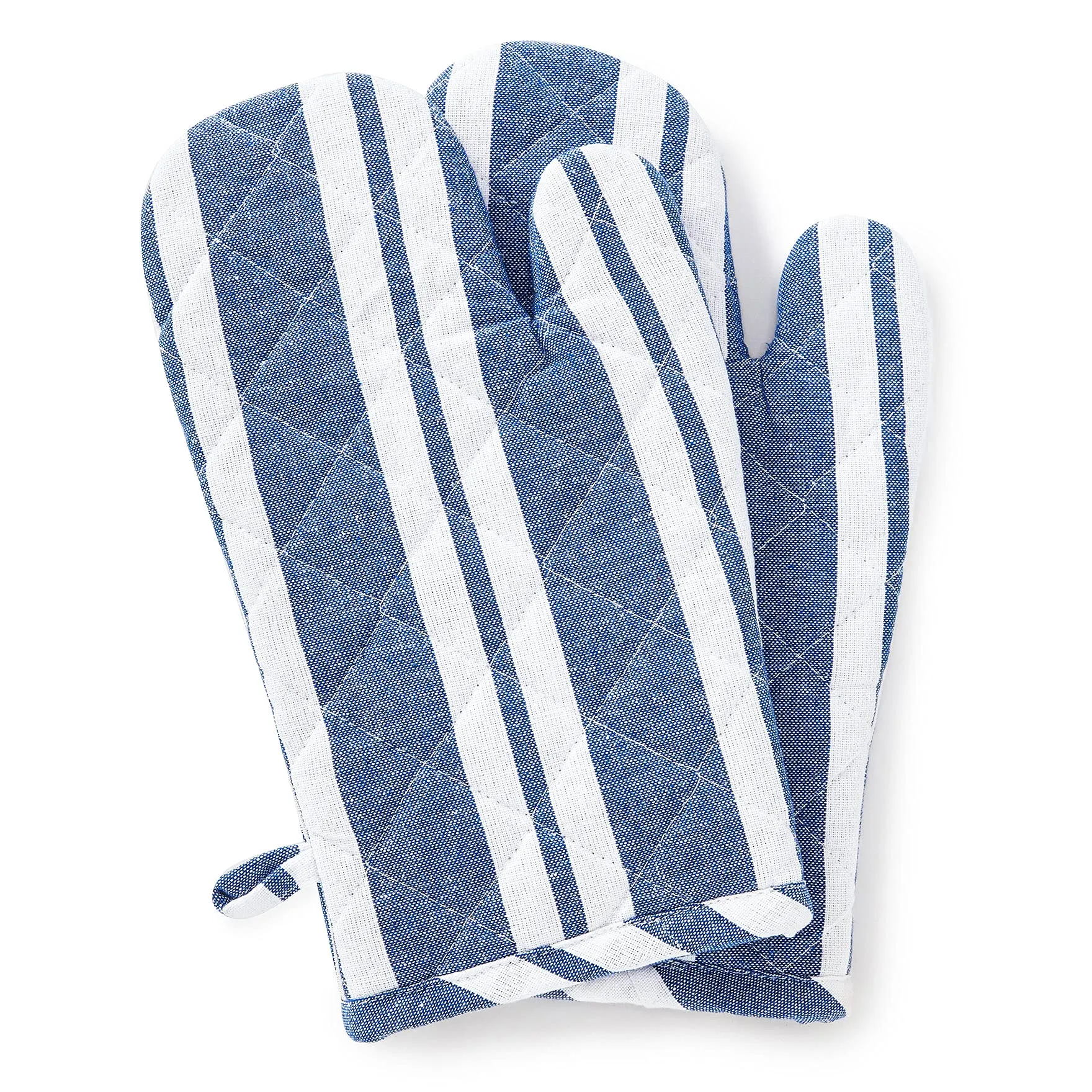 Encasa Oven Gloves for Microwave (2 pc Set) - Heat Proof, Thick & Safe | Longer 18x30 cm Mittens for Protection in Kitchen Cooking & Baking - Franca Blue Stripes