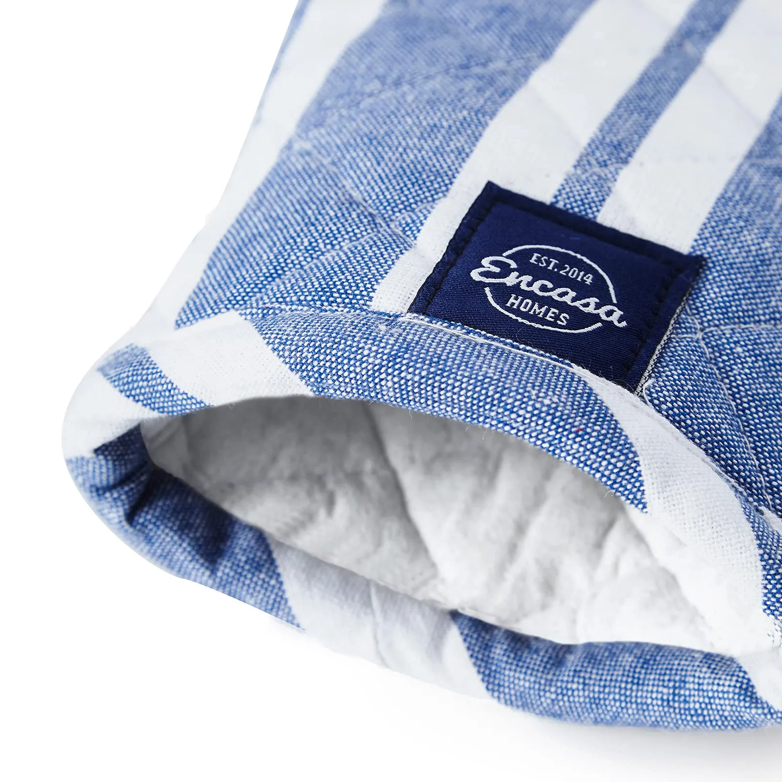 Encasa Oven Gloves for Microwave (2 pc Set) - Heat Proof, Thick & Safe | Longer 18x30 cm Mittens for Protection in Kitchen Cooking & Baking - Franca Blue Stripes