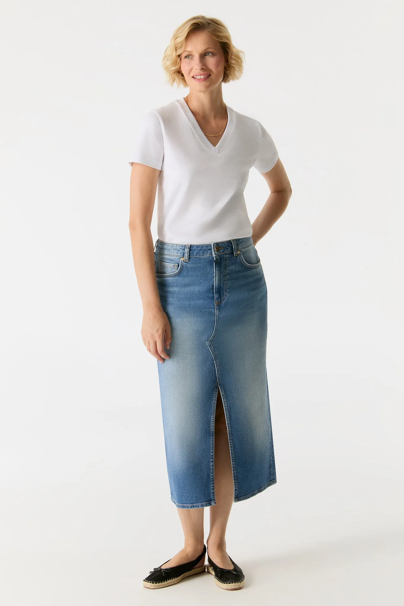 Evelyn Mid Waist 5 Pocket Long Skirt Medium Blue