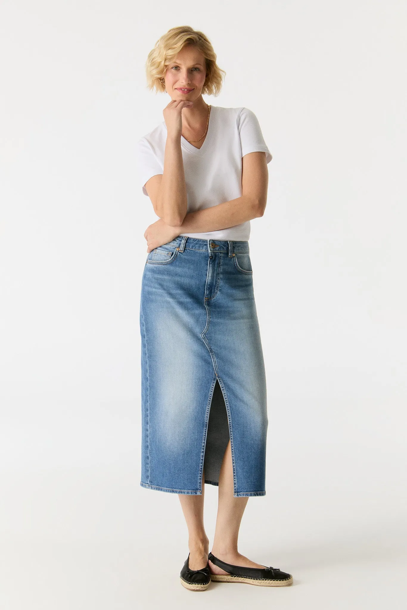 Evelyn Mid Waist 5 Pocket Long Skirt Medium Blue