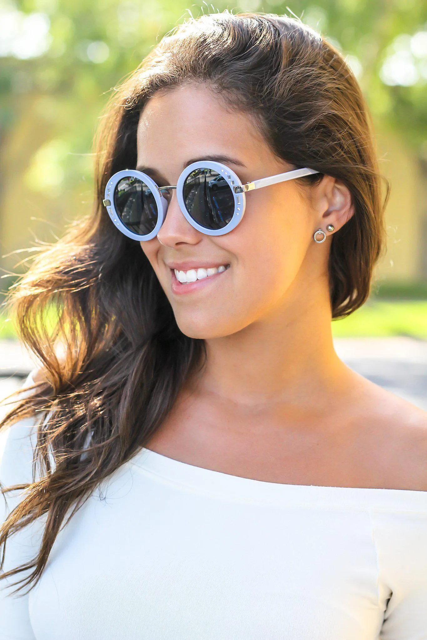 Gray Round Sunglasses with Silver Detail