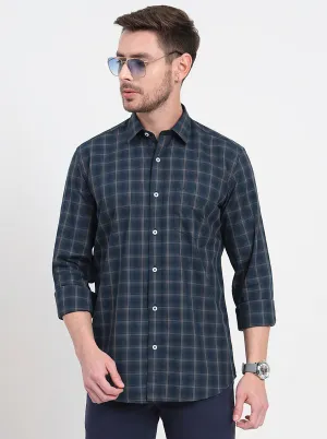 Green Checked Regular Fit Semi Casual Shirt | JadeBlue