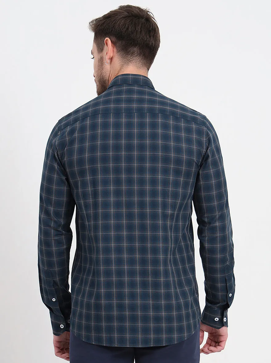 Green Checked Regular Fit Semi Casual Shirt | JadeBlue