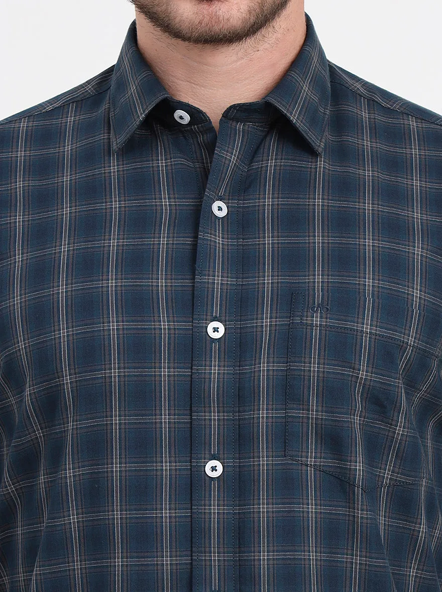 Green Checked Regular Fit Semi Casual Shirt | JadeBlue