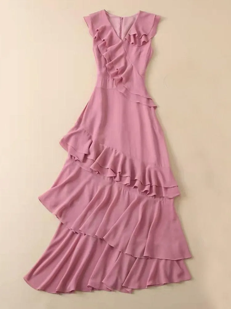 High Street Ruffles Maxi Dress, Fashion Casual Party Elegant Dress