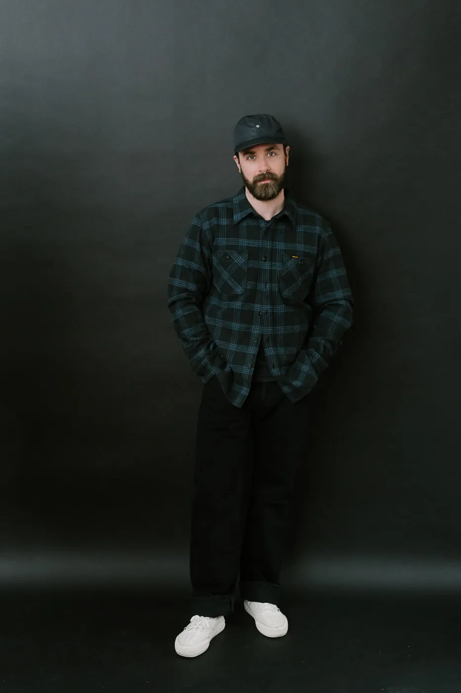 IHSH-408-BLK - 12oz Slubby Heavy Flannel Check Work Shirt - Black
