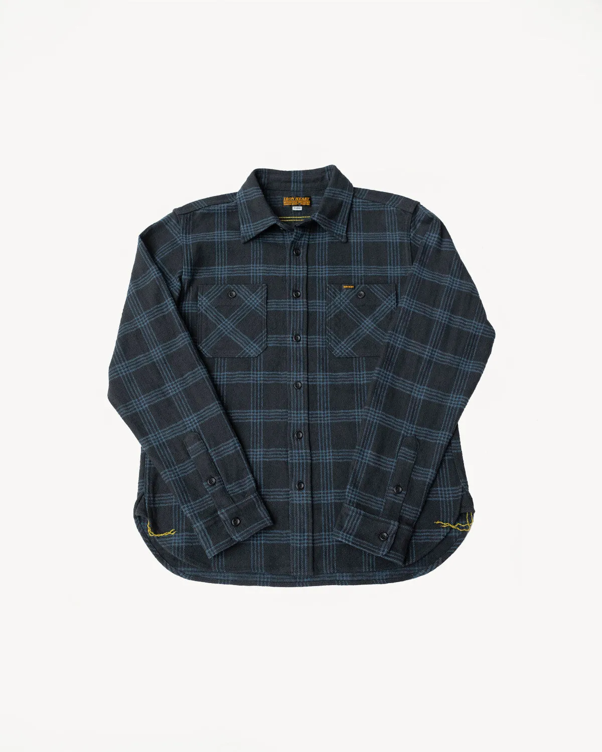 IHSH-408-BLK - 12oz Slubby Heavy Flannel Check Work Shirt - Black