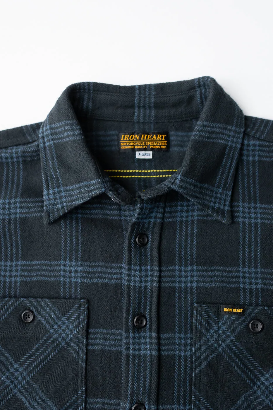IHSH-408-BLK - 12oz Slubby Heavy Flannel Check Work Shirt - Black