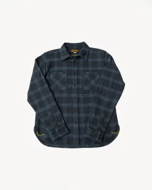 IHSH-408-BLK - 12oz Slubby Heavy Flannel Check Work Shirt - Black