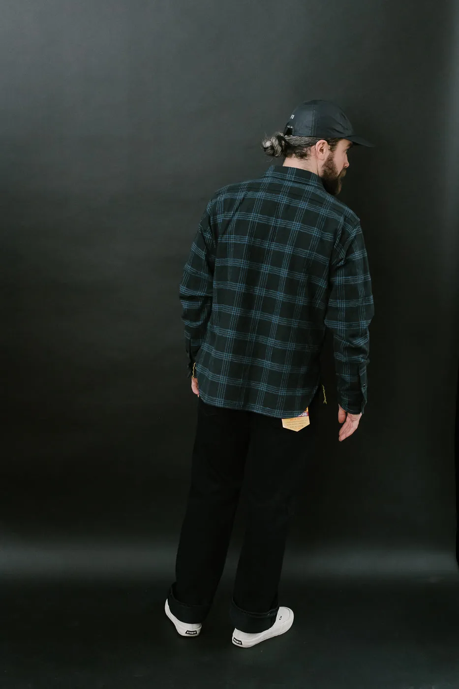 IHSH-408-BLK - 12oz Slubby Heavy Flannel Check Work Shirt - Black