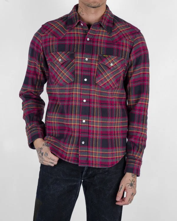 Iron Heart IHSH-403 11oz Ultra Heavy Flannel Line Check Western Shirt - Grey