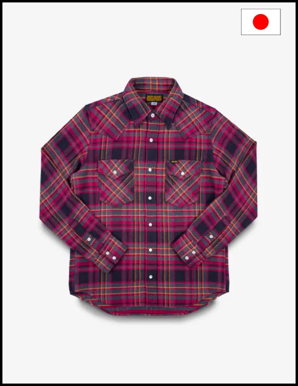 Iron Heart IHSH-403 11oz Ultra Heavy Flannel Line Check Western Shirt - Grey
