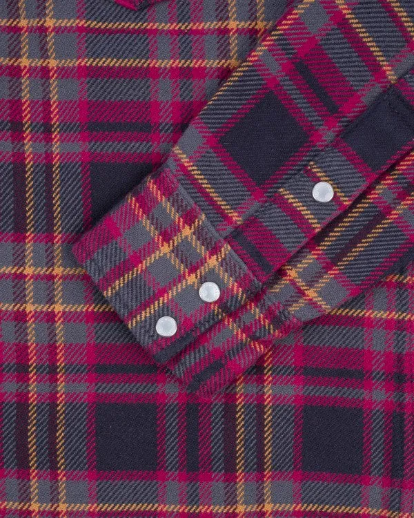 Iron Heart IHSH-403 11oz Ultra Heavy Flannel Line Check Western Shirt - Grey