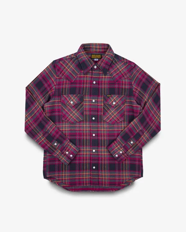 Iron Heart IHSH-403 11oz Ultra Heavy Flannel Line Check Western Shirt - Grey
