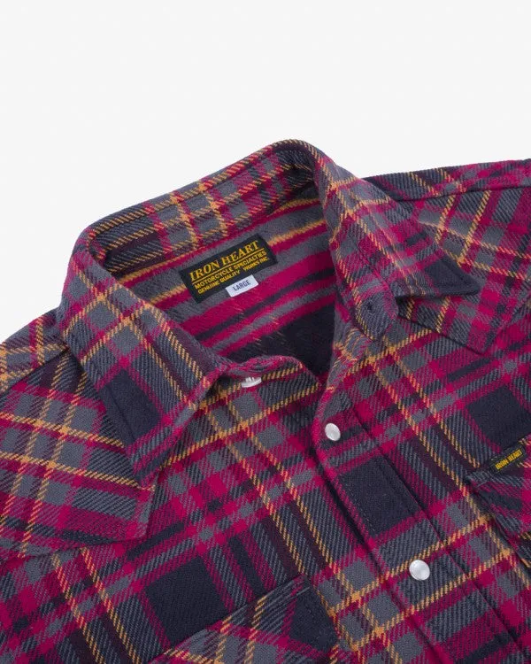 Iron Heart IHSH-403 11oz Ultra Heavy Flannel Line Check Western Shirt - Grey