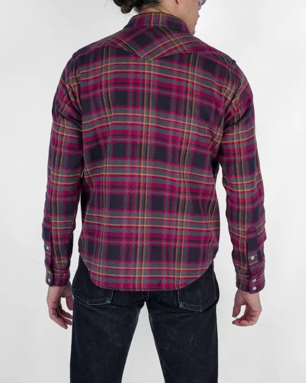 Iron Heart IHSH-403 11oz Ultra Heavy Flannel Line Check Western Shirt - Grey