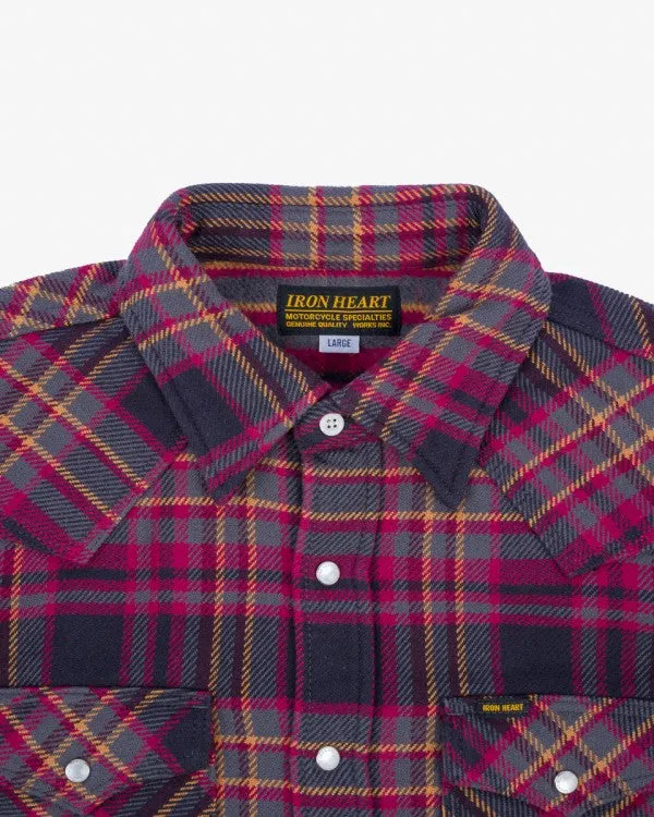 Iron Heart IHSH-403 11oz Ultra Heavy Flannel Line Check Western Shirt - Grey