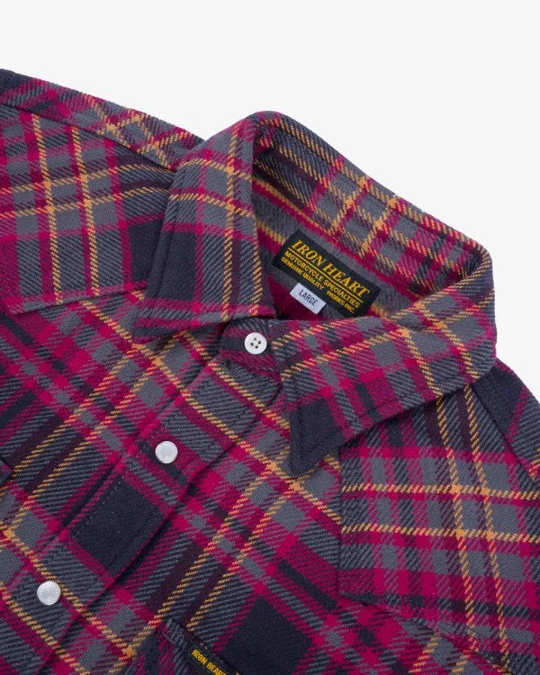 Iron Heart IHSH-403 11oz Ultra Heavy Flannel Line Check Western Shirt - Grey