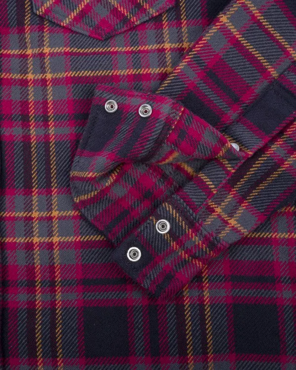 Iron Heart IHSH-403 11oz Ultra Heavy Flannel Line Check Western Shirt - Grey