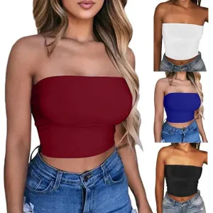 Kaia Strapless Bandeau Crop Top  Fitted Tube Top in Various Colours for Women