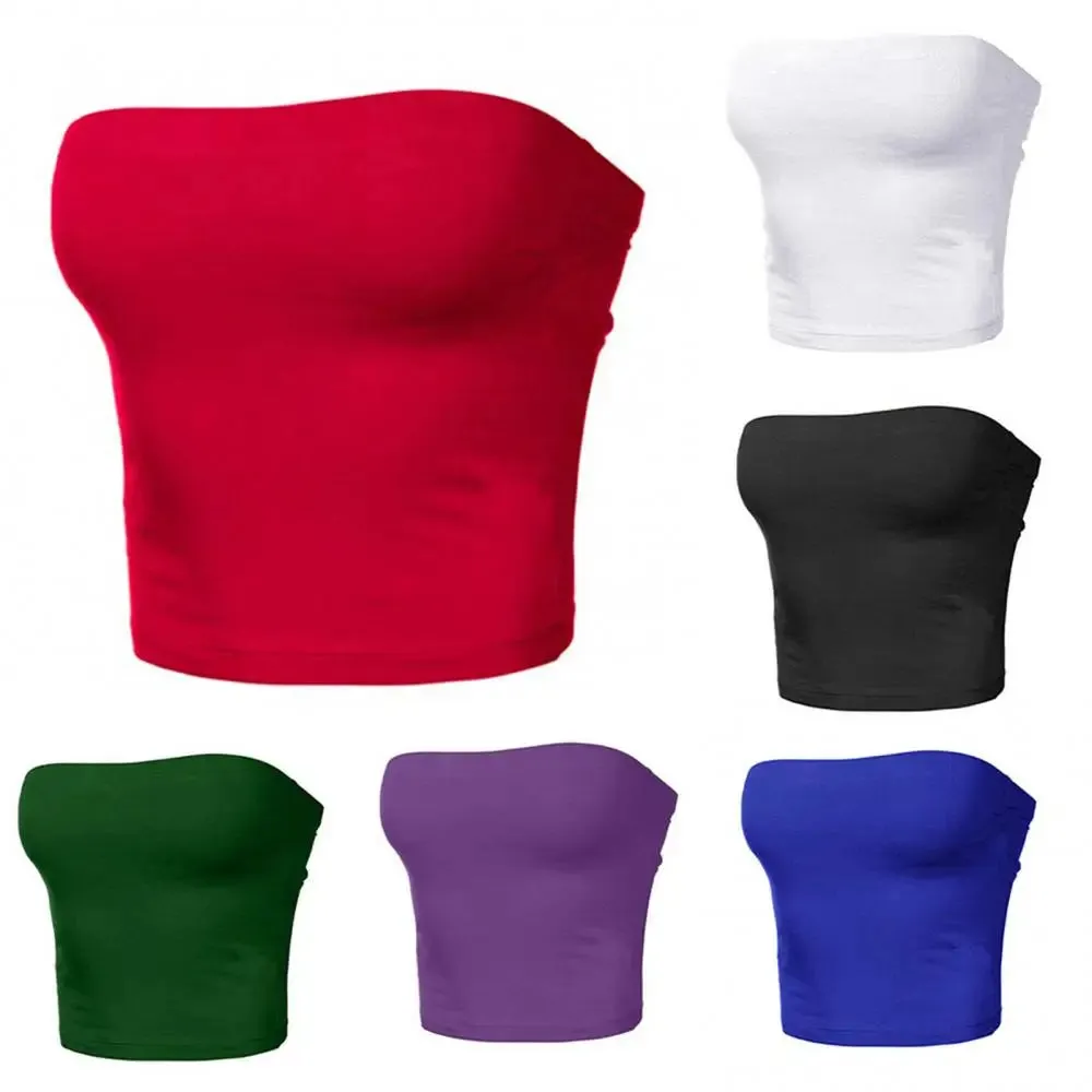 Kaia Strapless Bandeau Crop Top  Fitted Tube Top in Various Colours for Women
