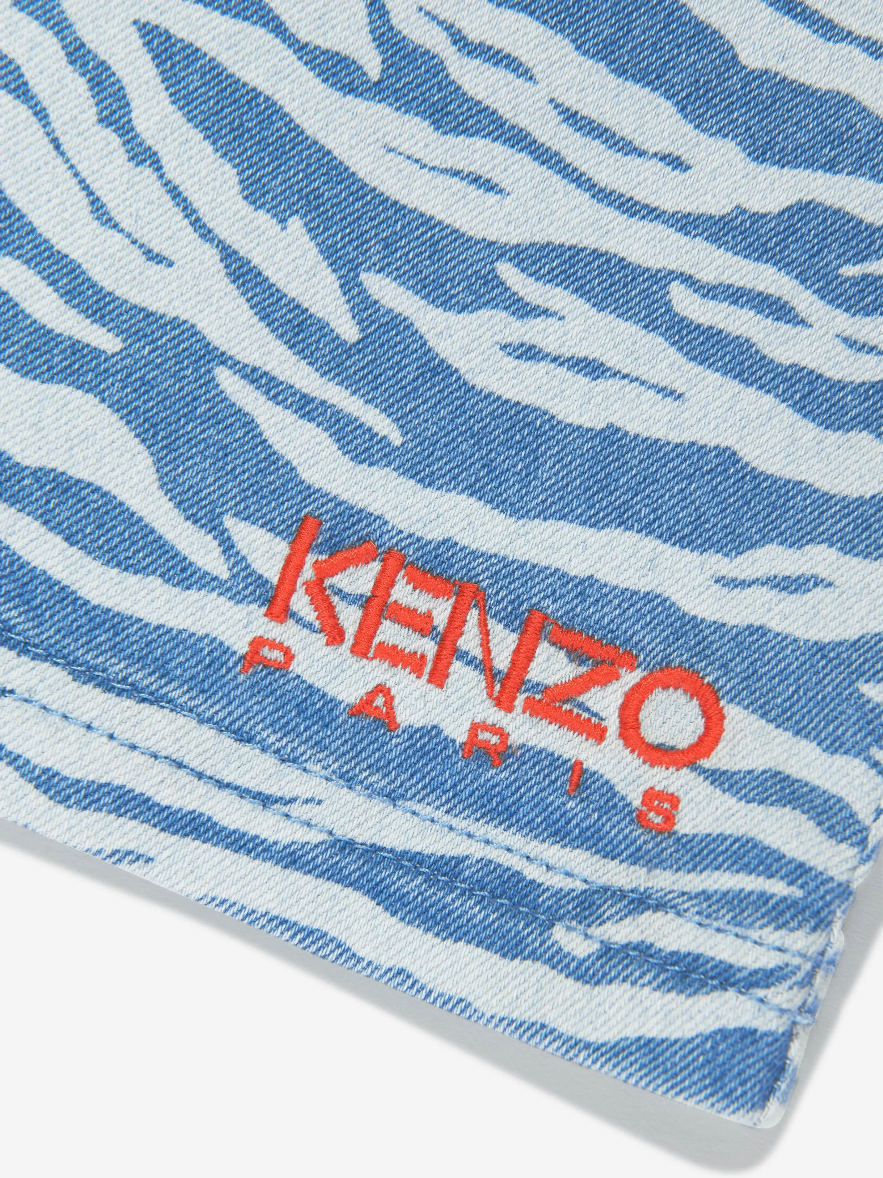 KENZO Girls Tiger Striped Denim Skirt In Blue