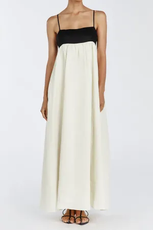 Loose Suspender Black And White Patchwork Maxi Dress